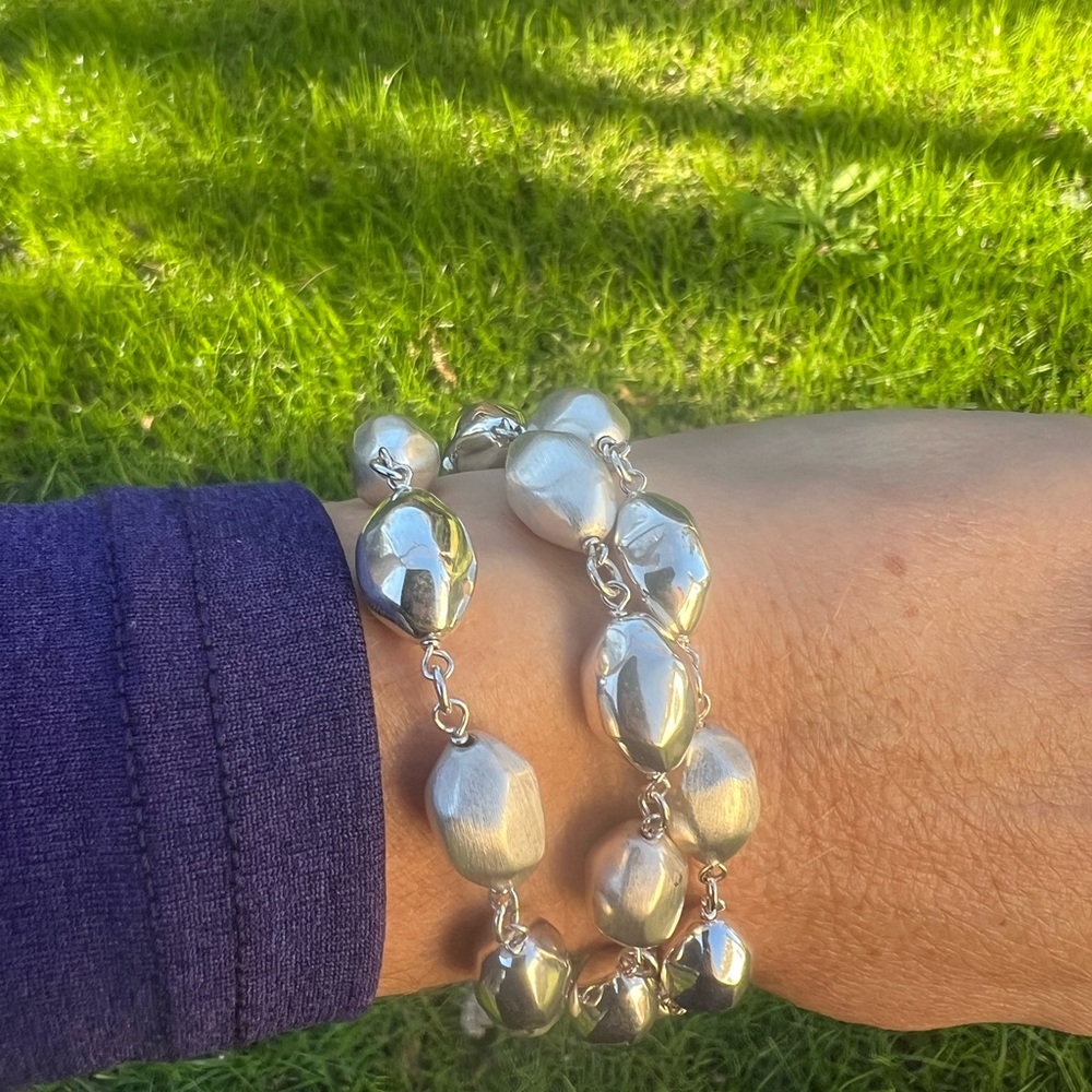 Sterling Silver Italy Satin & High Polish Bead Bracelet W/Magnetic Closure - Picture 6 of 17